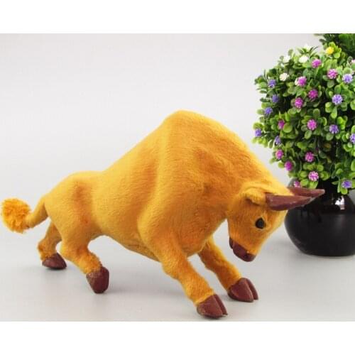 Plastic& furs yellow cattle , bow head down , toy model 31x9x16cm, home decoration Xmas gift w5799