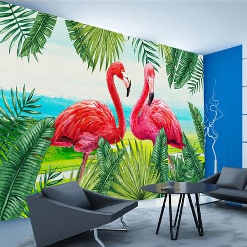 Drop Shipping Custom Mural Wallpaper Nordic Style Hand Painted Plant Flamingo TV Background Decoration Painting Modern Wallpaper
