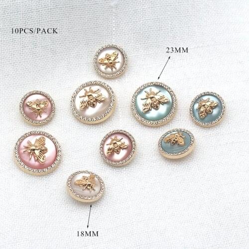 5Pcs/Lot Metal Alloy Bee Resin Buttons DIY Gold Mixed Size Beautiful Clothing Decoration Rhinestone Sewing Button Accessories