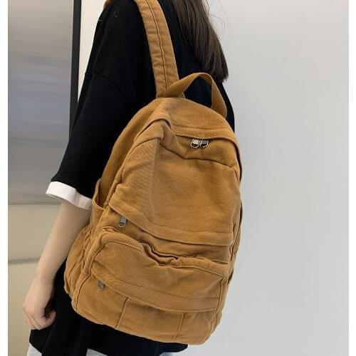 School Bag Student Shoulders Large Capacity Khaki Backpack Fashion Canvas Backpacks Female College Teen Computer Bag mochila