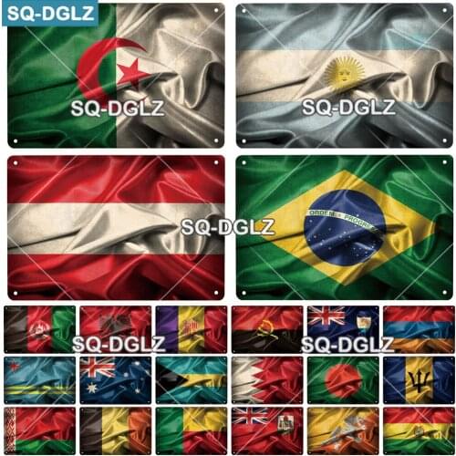 [SQ-DGLZ]A-B Country Flag Metal Sign Vintage Plaque Plate Decor For Pub Bar Wall Decor Tin Sign Travel Poster Customize Flag