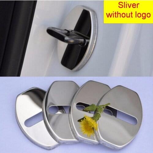 Tonlinker 4 pcs Stianless Steel Car Styling Car Door Lock Protective with logo stickers for VW Volkswagen Skoda Audi Porsche