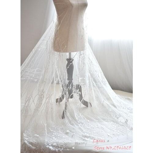 Branches and leaves Embroidery Ivory white Soft Mesh High quality Accessories Lace fabric Wedding dress