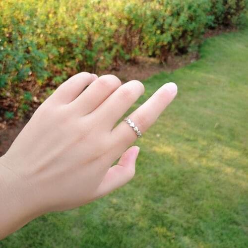 16.5mm Inner Size Open Adjustable Vintage 925 Sterling Silver Jewelry Retro Small Love Heart Stackable Bridal Engagement Ring