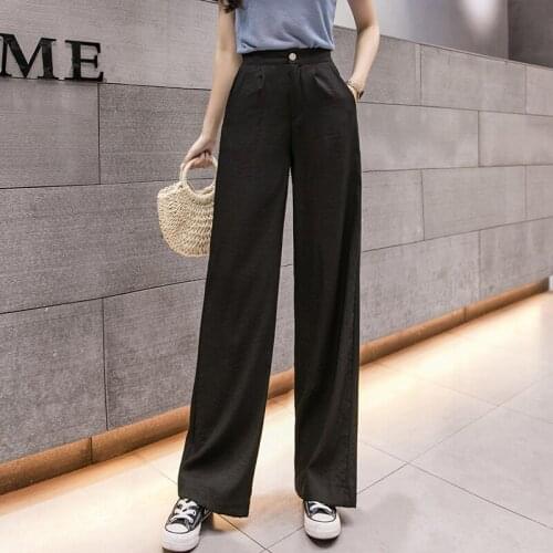 High Waist Women Pants Wide Leg Pants Pockets Casual Elastic Waist full Length Pants Summer New Solid loose Formal Pants Black