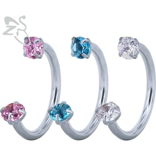 ZS Crystal C Design Nose Rings for Women Septum Ear Eyebrow Lip Nipple Rings Stainless Steel BCR Horseshoe Piercing Jewelry