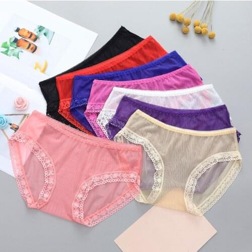 Womens Panties Sexy Seamless Lace Floral Satin Briefs Ladies Solid Ultra-thin Transparent Temptation Shorts Womens underwear