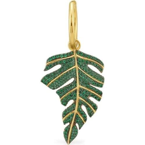 Top Quality Fashion Real 925 Sterling Silver Single Tropical Jungle Large Green Leaf Earring 1pc Women Fine Party Jewelry