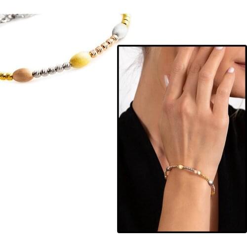 Tesbihane Oval Design Half a Turn Three-Color 925 Sterling Silver Dorika Women Bracelet