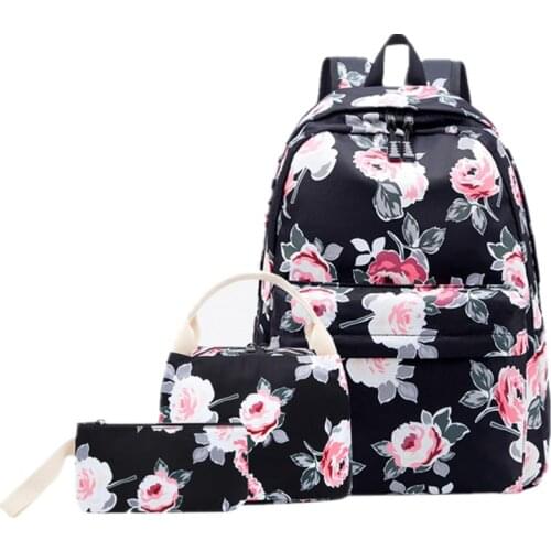 Womens Oxford Backpack Preppy School Bag College Student Travel Bag Girls Printing Backpack Large Capacity Rucksack 3pcs/set