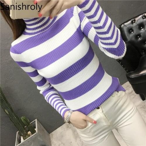 Sanishroly 2018 Autumn Winter Women Striped SweaterPullovers Turtleneck Knitted Sweaters Female Long Sleeve Knitwear Tops SE169