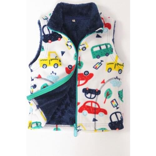 Autumn Winter New Kids Vests Korean Casual Polar Fleece Boys and Girls Warm Vest Baby Print Zipper Waistcoats Boys Vest Cardigan