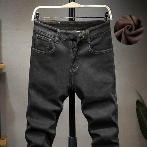 2020 Winter New Men Warm Black Jeans High Quality Elasticity Thicken Plus Velvet Denim Pants Trousers Male Brand Clothes,6180