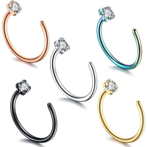 20G 1Pc Fashion C-Shaped Clip On Nose Ring Fake Piercing Crystal Nose Ring Hoop Septum Piercing Body Jewelry for Women Wholesale