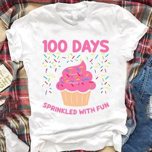 100 Days Sprinkled with Fun Cupcake T Shirt 100 Days of School Gift Graphic Cotton Tees