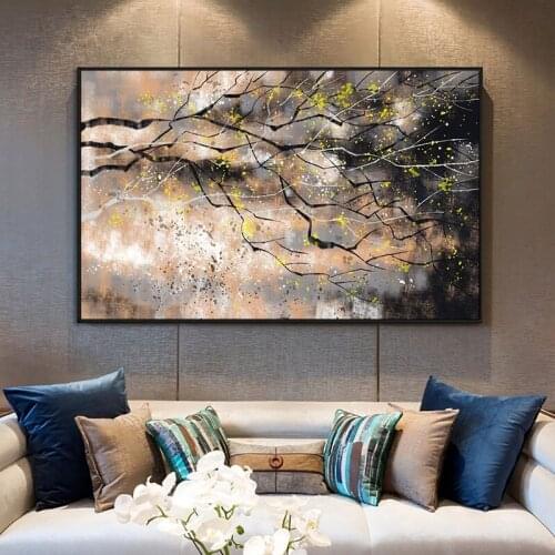 100% Hand Painted Oil Painting Hand Made Abstract Brown Black Branch On Canvas Painting Wall Art For Living Room Decor No Frame