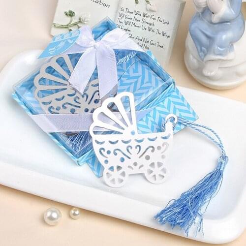 100PCS Blue Pink Baby Carriage Bookmark Wedding Favors And Gifts Birthday Party Baby Shower Favor Gifts Girl Boy Weeding Favor