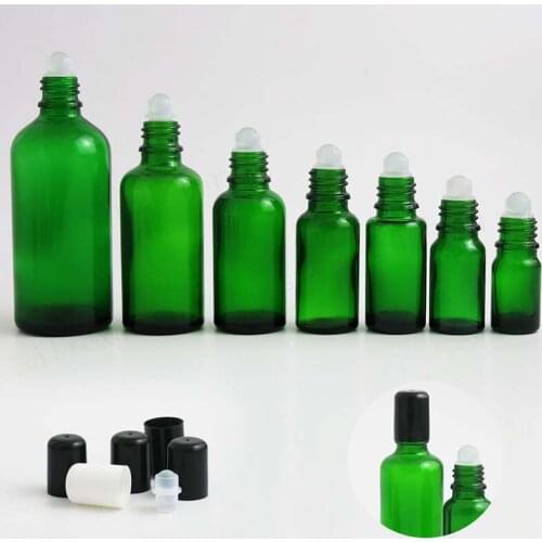 20pcs Green Glass Roll On Bottles Roller Ball for Perfume Essential Oil Vials Small Travel Bottle 5ml 10ml 20ml 30ml 50ml