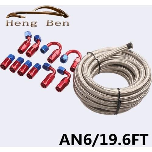 6 Meter AN6 Stainless Steel Braided Fuel Line Fitting Hose End Adaptor Kit Swivel 19.6FT