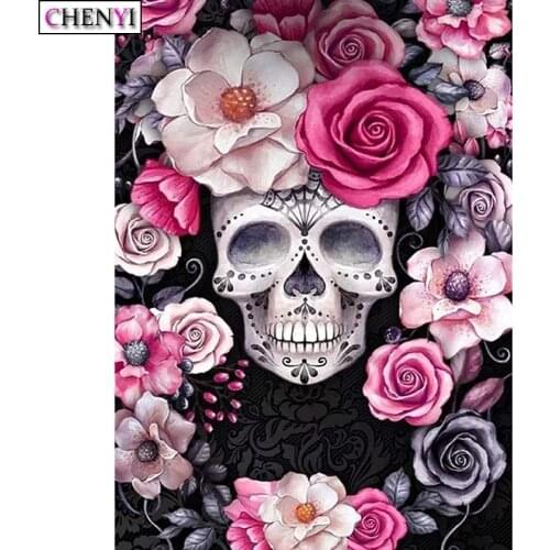 Full Diamond Embroidery Cross Stitch 5D Diy Diamond Painting Skull Flowers Mosaic Picture By Number Craft Rhinestones Home Decor