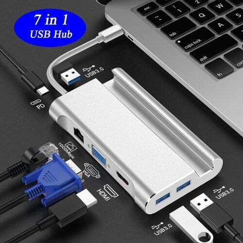Bevigac 7 in 1 USB 3.0 Type-C Hub 5Gbps High Speed oncentrator Adapter Splitter w/4K HDMI-compatible Port Phone Holder