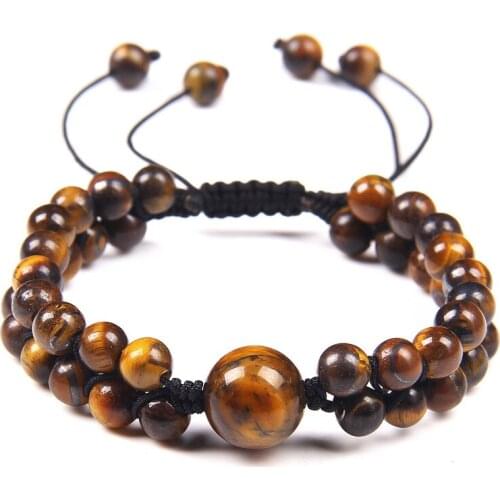 Handmade Natural Stone Charm Braied Bracelets Bangles 6mm Round Tiger Eye Stone Beaded Braiding Bracelet Nice Gift for Women Men
