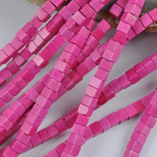 4MM Pink Howlite Cube Loose Beads Strand Jewelry For Woman Gift Making C197