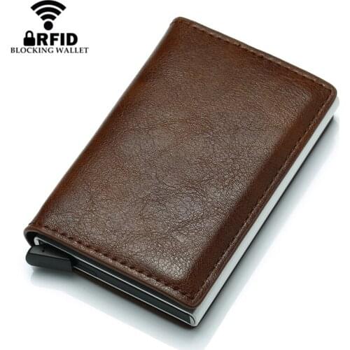 Bycobecy Credit Card Holder Casual Slim Mini Wallet RFID Metal Aluminum PU Leather Purse Business Card Case For Travel Unisex