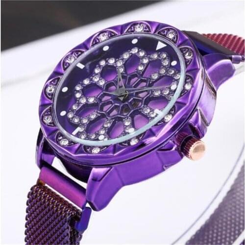 Fashion Watch Women Magnet Starry Sky Watches 360 Degree Rotation Quartz Stainless Steel Wristwatch relogio feminino