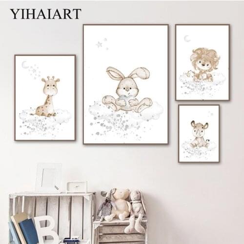 Baby Animal Lion Bunny Canvas Print Child Poster Nursery Quote Painting Simplicity Wall Art Picture Nordic Kids Bedroom Decor