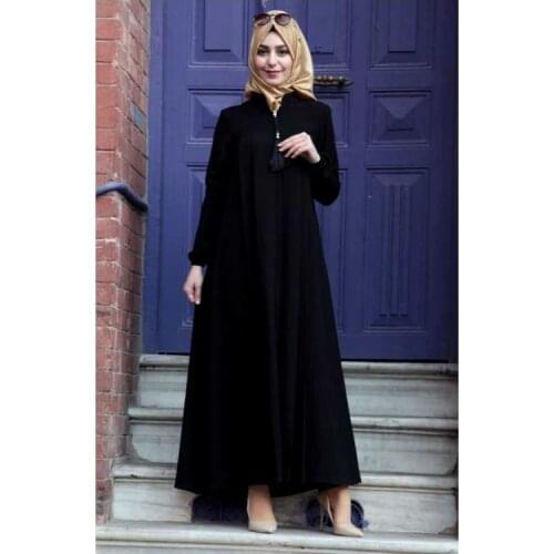 Ferace Black Color Medina Rayon Long Baggy Muslim Women Style Pleat Detailed Half Lycra Fabric