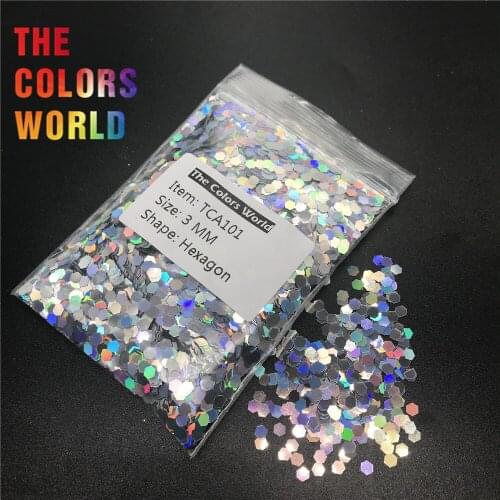 TCA101 Holographic Laser Diamond Silver Color Hexagon Shape Nail Glitter For Nail Decoration Makeup Facepainting DIY Accessorie