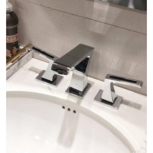 Chrome modern 8 inch 3 Holes widespread bathroom Lavatory Sink faucet mixer tap deck mounted Luxury tap NEW Square