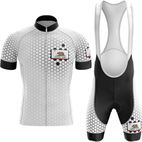 CALIFORNIA Republic Cycling Jersey Set Maillot Ciclismo Hombre Short Sleeve Bike Clothing Bib Shorts Gel Breathable Pad MTB