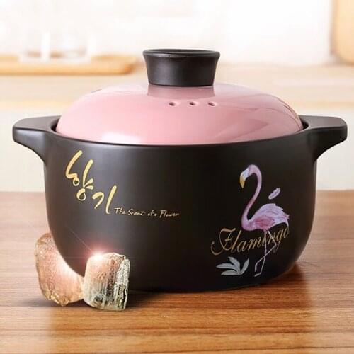 Ceramic Casserole Nordic Pink Round Flamingo 1-5.5L Multiple Size Cooking Pot Household Kitchen Supplies Saucepan Cookware