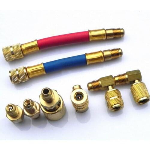 R134a R12 A/C Air Conditioning Manifold Converting Brass Adapter Refrigerant Fittings Connector Adapter Hose Set