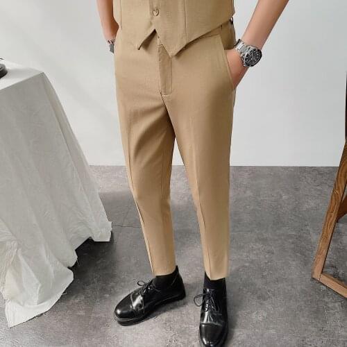 Summer Casual Pants Men Formal Business Dress Pants Ankle Length Office Social Classic Suit Pants Wedding Streetwear Trousers