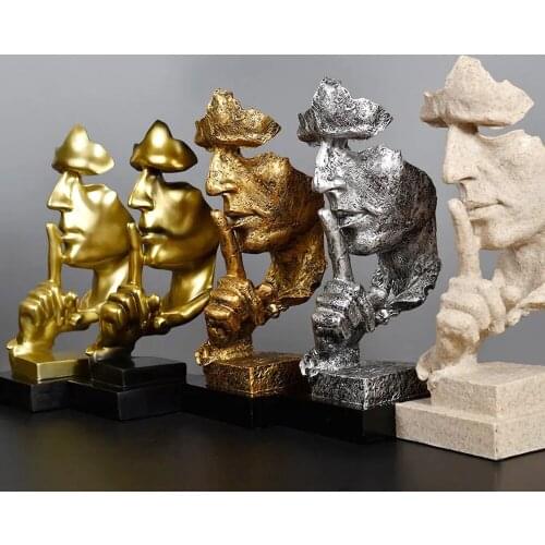 27cm Silence Is Golden Desktop Mask Statue Abstract Personality Resin Sculpture Modern Art Office Living Room Housewarming Gift