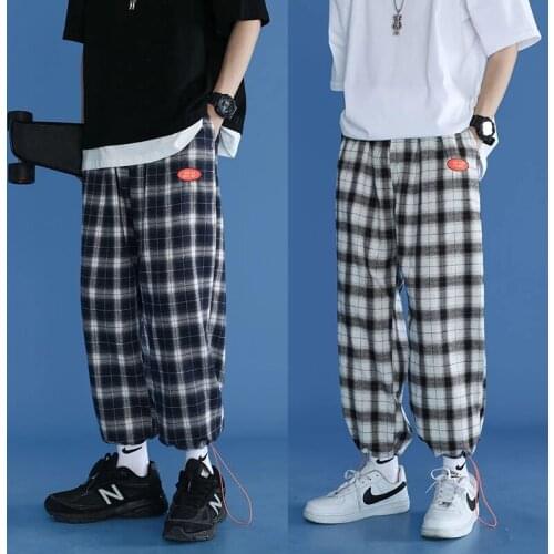 Korean Trendy Plaid Pants Mens 2021 New Comfortable Pant Summer Loose Comfortable Casual All-match Hip Hop Striped Trousers