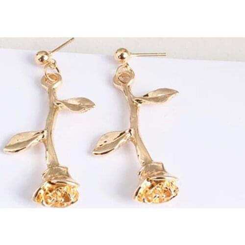 Fashion Romantic Delicate Rose Flower Earrings Charm Gold Color Rose Jewelry Metal Tree Branches Earrings For Women Girls Gift