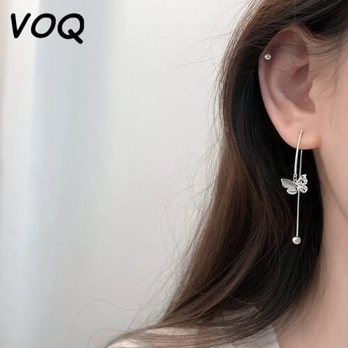 VOQ 925 Silver Fashion Butterfly Tassel Earrings Retro Jewelry Modern Party Wedding Bridal Accessories Trendy Dangle Earrings
