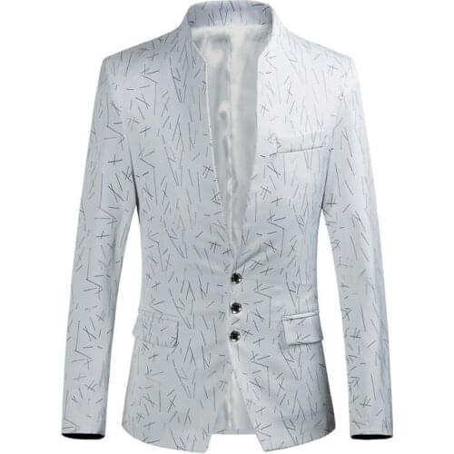 Men stage Blazer Jacket men clothes casual Slim fit Red white floral blazer Coat