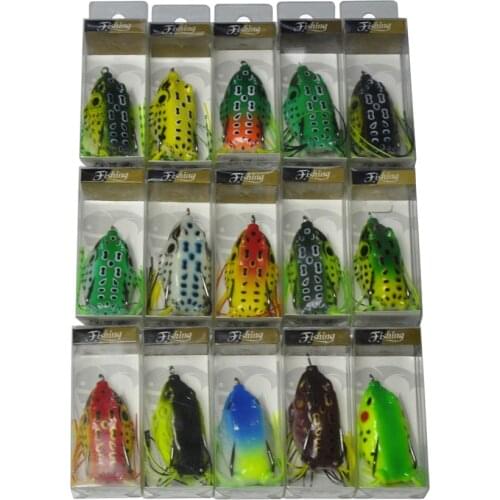 Lots of 15pcs 14g 5.5cm Silicone Frogs Soft Lures Sharp Hooks Snakehead Fishing w/ Display Box