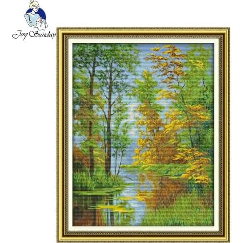 Joy Sunday Embroidery Floss Wall Decoration Needlepiont Pattern Cross Stitch Needlework Set 11CT Printed Cross Stitch Reflection