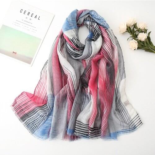 Newest Printed Striped Hijabs Plaid Polyester Scarf Female Geometric Scarves Muslim Head Wraps Long Shawls 6 Colors 1PC Retail
