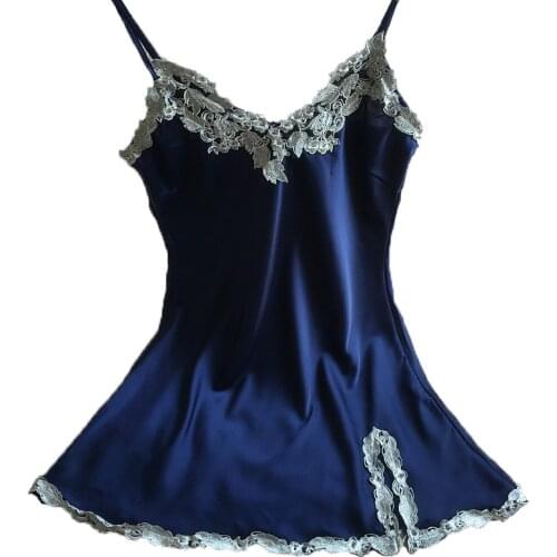 New Arrival womens Summer Style Silk Lace Embroidery Flower Sexy Nightgown Free Shipping Sleeveless Strap Sleepwear Plus Size