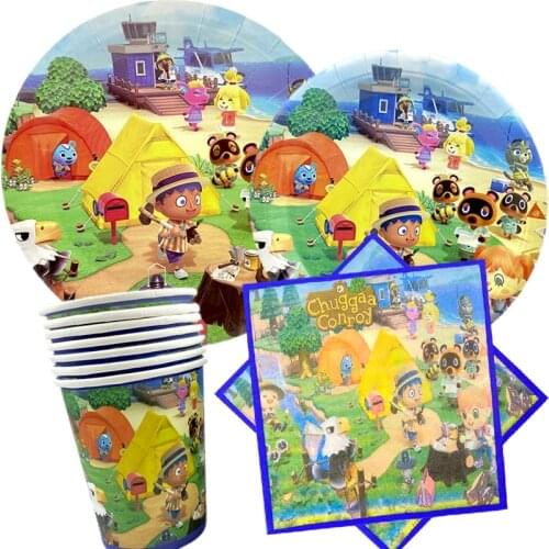 Omilut Animal Crossing Birthday Party Decor Animal Crossing Theme Party Disposable Plates/Cups/Napkins Baby Shower 1th Birthday