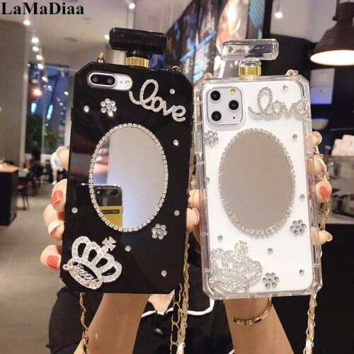 Luxury Bling Crystal Diamond Mirror Chain Handbag Perfume Bottle Lanyard Case For Samsung S20 S8 S9 S10 PLUS Note 8 9 10 Plus
