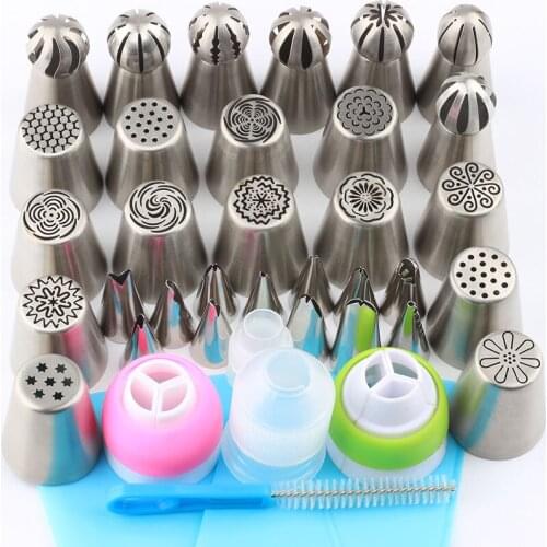 Russian Icing Piping Nozzles Cake Cream Baking Decorating Tools Pastry Flower Nozzles Tips Stainless Steel Silicone 38Pcs/Set