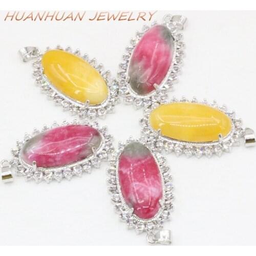 Silver-Color Stainless Steel Crystal Pendant For Women Chain Necklace Natural Jades Oval Stone Pendants 24x42mm Jewelry B3363